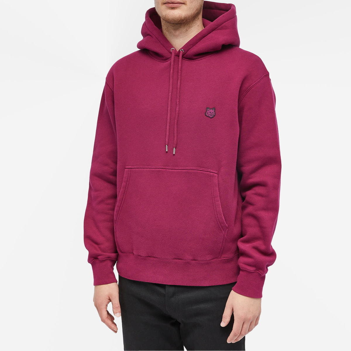 Maison Kitsuné Men's Tonal Fox Head Patch Comfort Hoodie in Grape