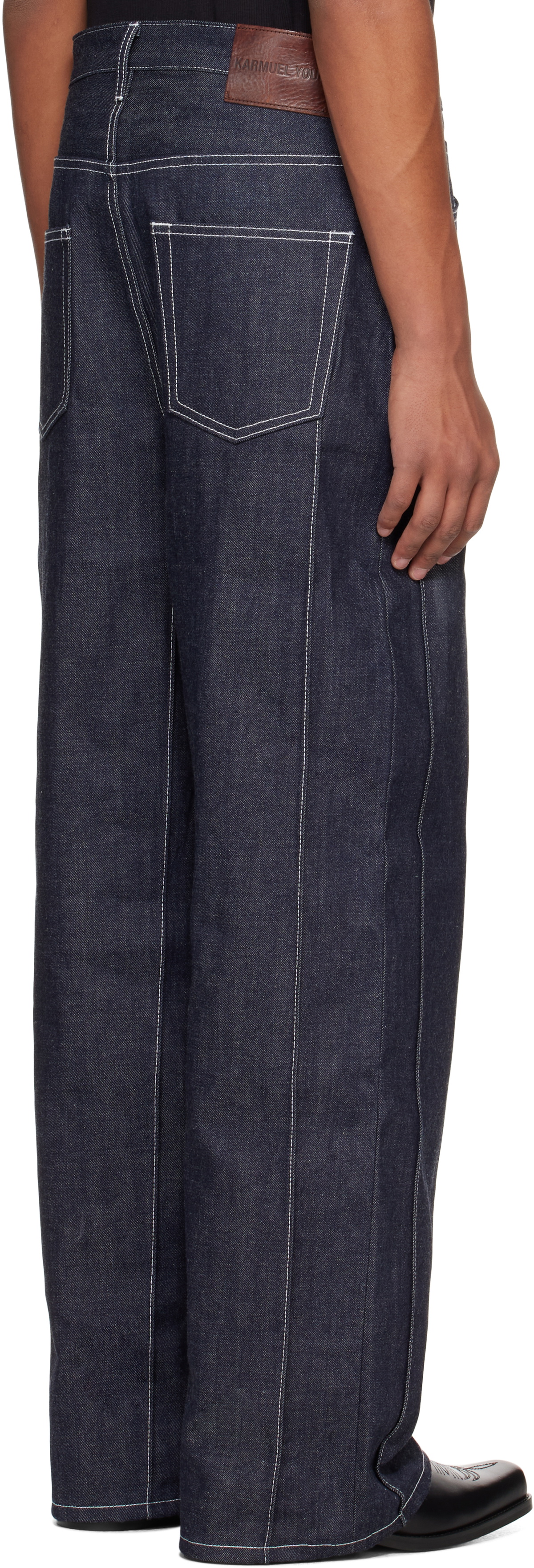 Karmuel Young Navy Raw Denim Cuboid Wide Jeans