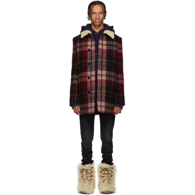 Photo: Saint Laurent Red Check Shearling Coat