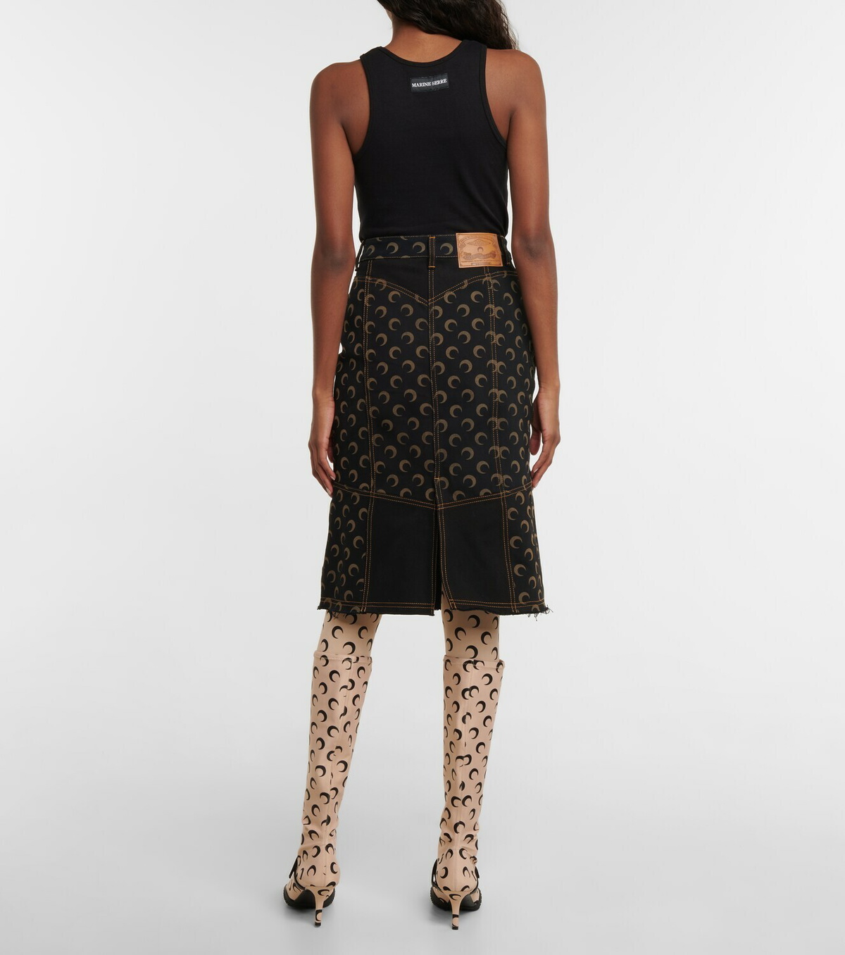 Marine Serre Printed high-rise denim midi skirt Marine Serre