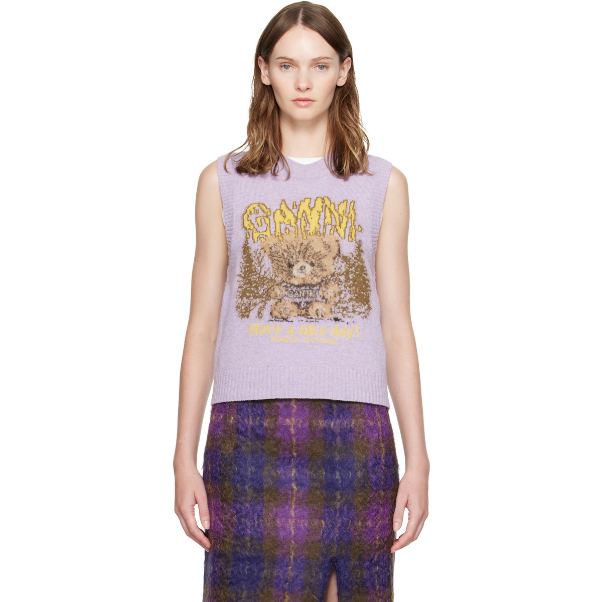GANNI Purple Forest Teddy Sweater Vest
