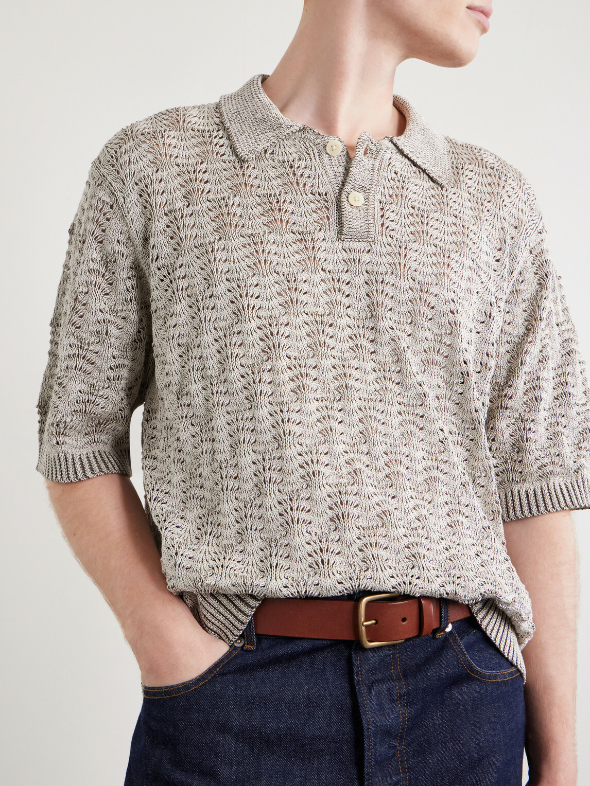 Corridor - Open-Knit Pima Cotton Polo Shirt - Gray