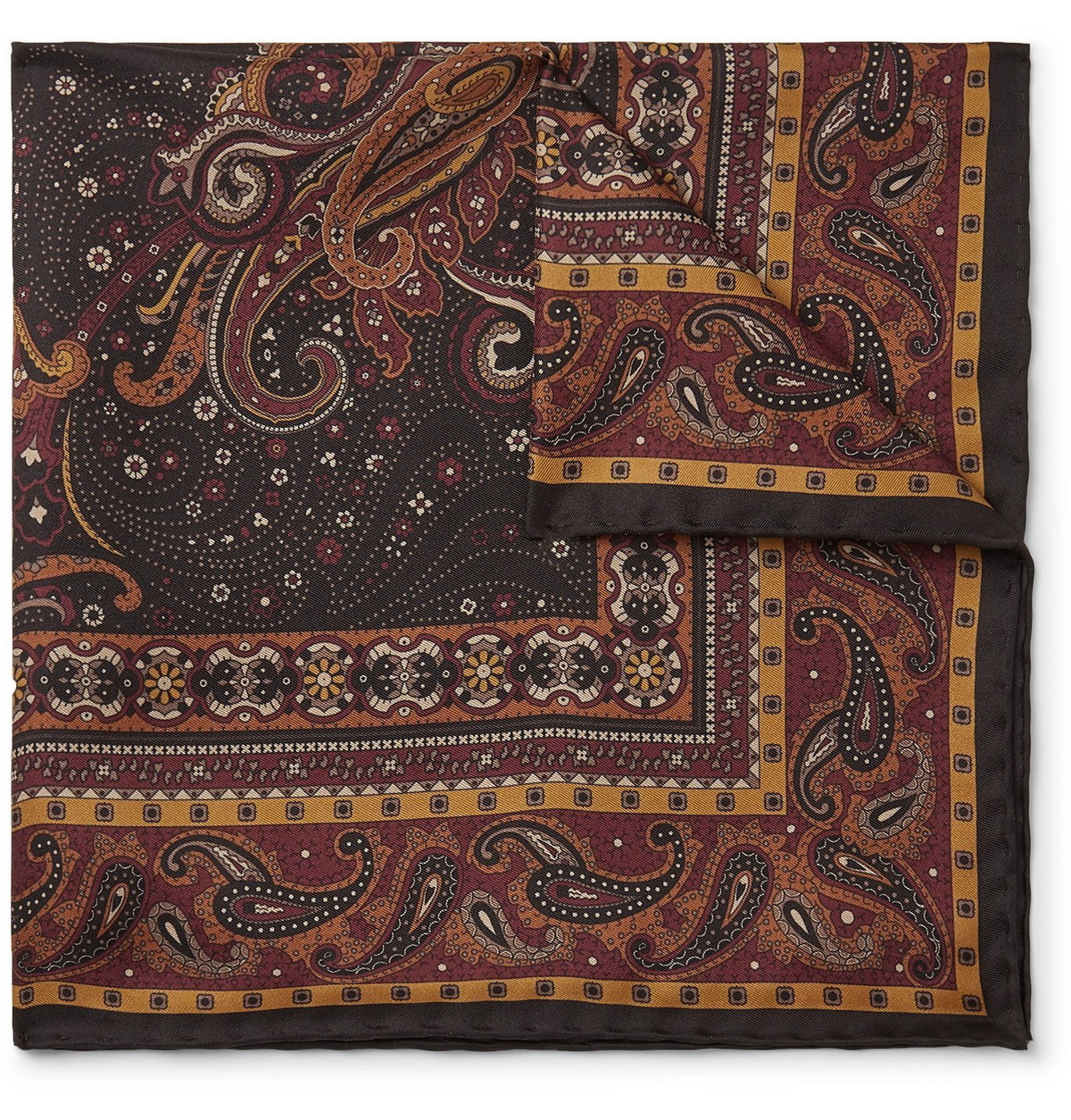 Beams F - Paisley-Print Silk-Twill Pocket Square - Brown