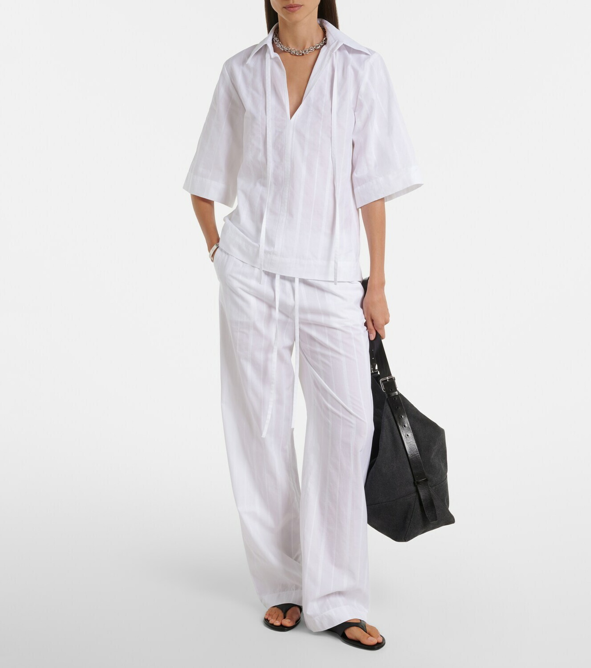 Loulou de Saison Sofi tie-neck cotton poplin top