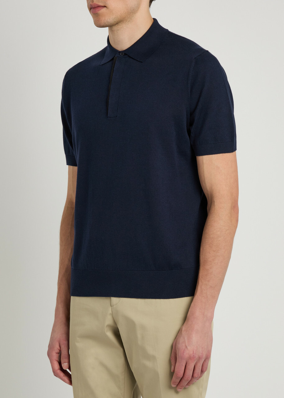 Canali Knit Polo Shirt Navy