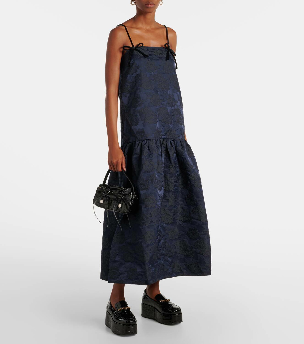 Ganni Bow-detail floral jacquard midi dress GANNI