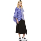 Facetasm Blue and White Striped Asymmetric Shirt