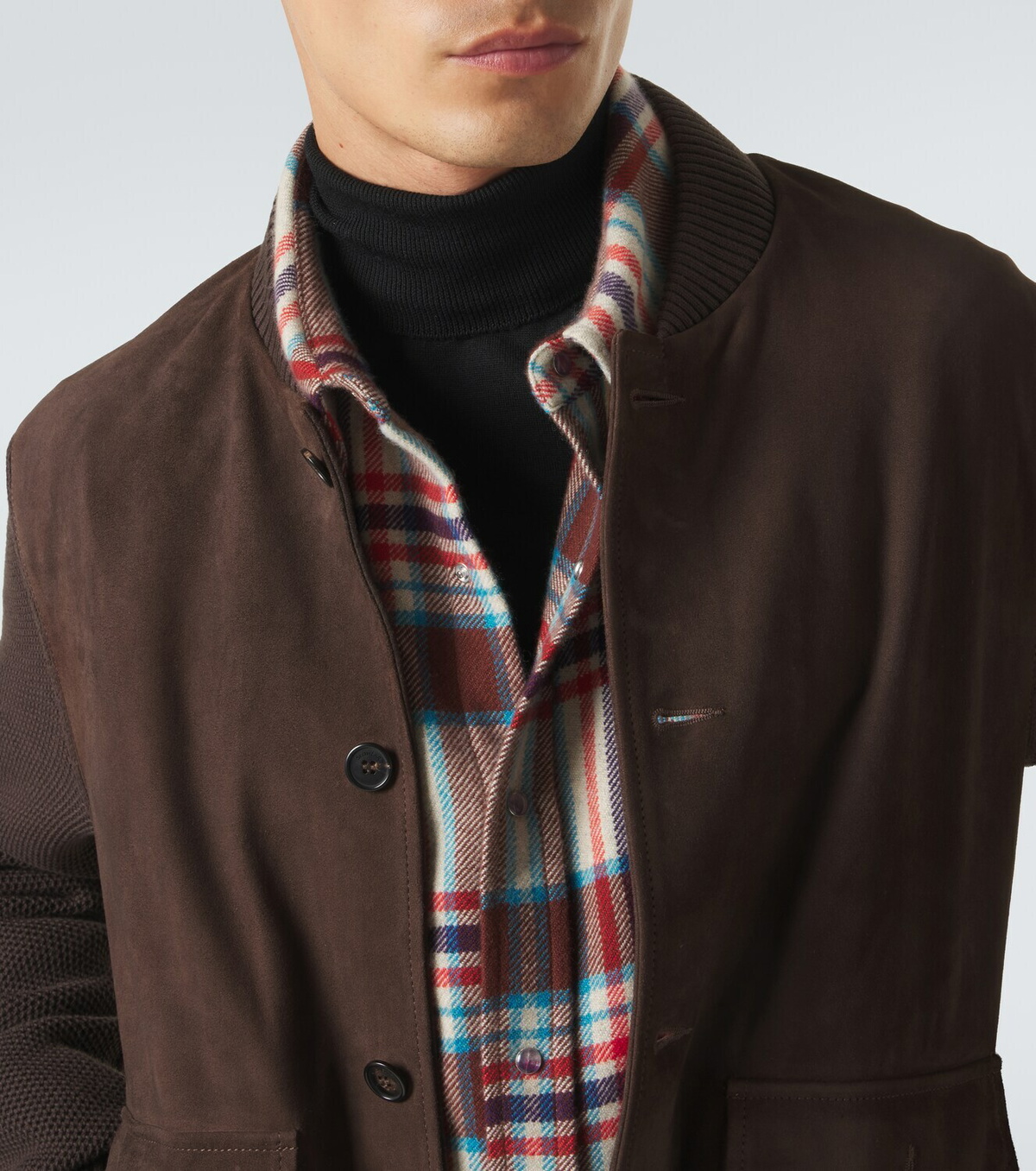 Slowear Cotton-trimmed suede bomber jacket