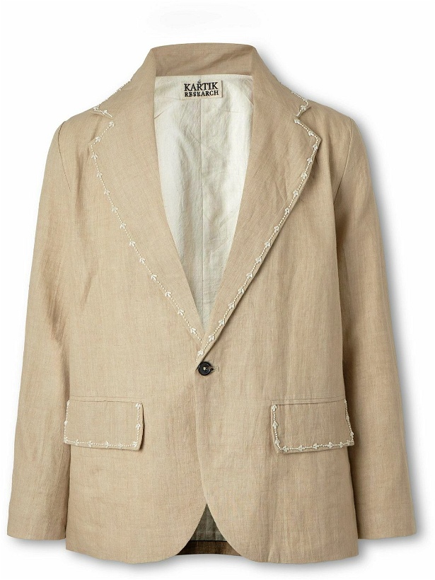 Photo: Kartik Research - Faux Pearl-Embellished Linen Suit Jacket - Neutrals