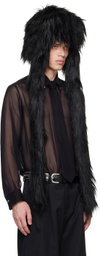 VAQUERA Black Furry Faux-Fur Aviator Hat
