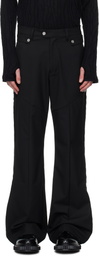 C2H4 Black Paneled Wide Leg Tailored Trousers