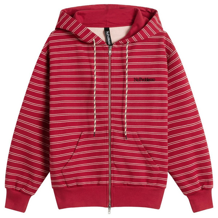 Photo: No Problemo Women's Mini Problemo Stripe Zip Hoodie in Red