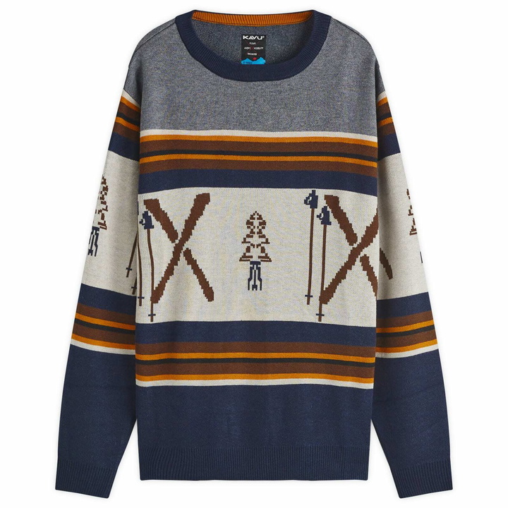 Photo: KAVU Men's Highline Jacquard Crew Neck Jumper in Day Ski