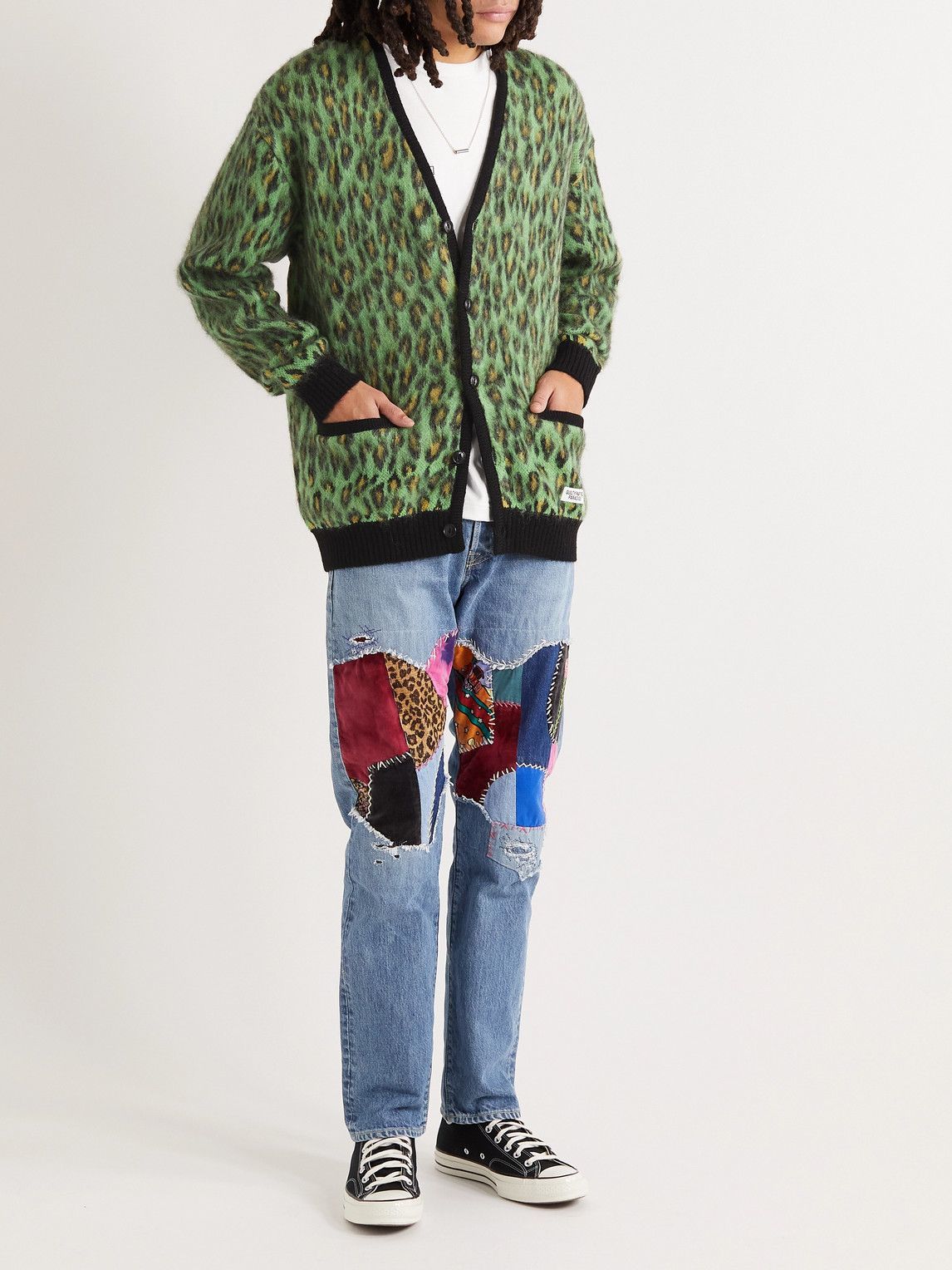 Wacko Maria - Leopard-Jacquard Knitted Cardigan - Green Wacko Maria