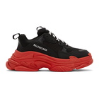 Balenciaga Black and Red Triple S Sneakers