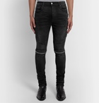 AMIRI - MX2 Skinny-Fit Leather-Panelled Distressed Stretch-Denim Jeans - Black