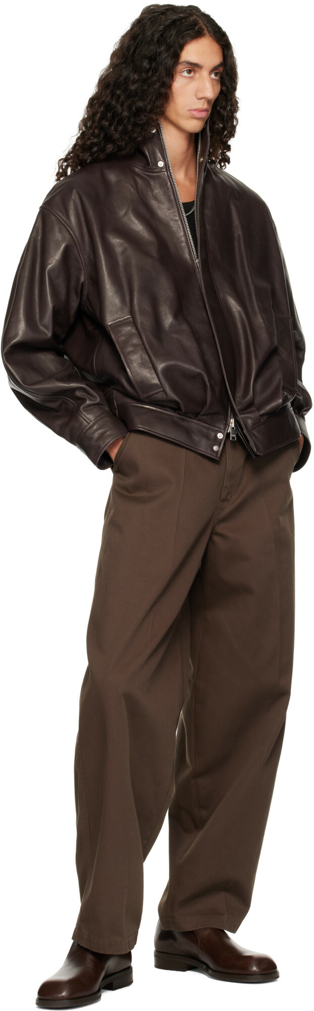 Arma Brown Paulo Leather Funnel Neck Jacket