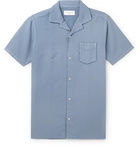 Officine Generale - Dario Camp-Collar Piped Cotton and Linen-Blend Shirt - Men - Blue