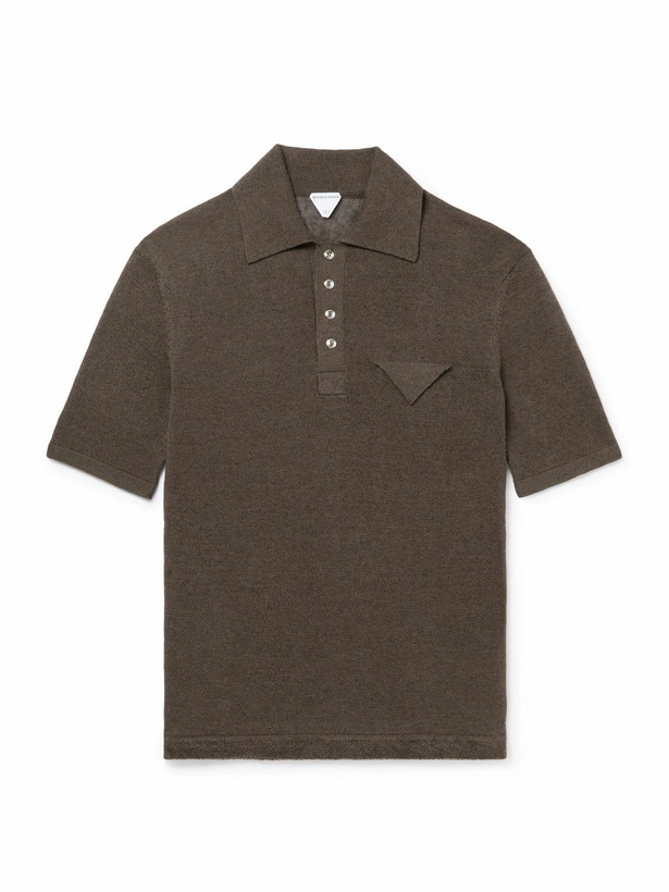 Photo: Bottega Veneta - Terry-Trimmed Linen and Cotton-Blend Polo Shirt - Brown