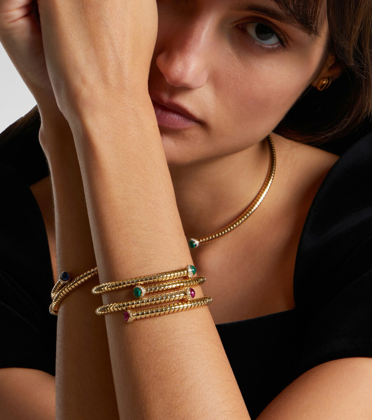 Marina B 18kt yellow gold bangle with rubies and diamonds