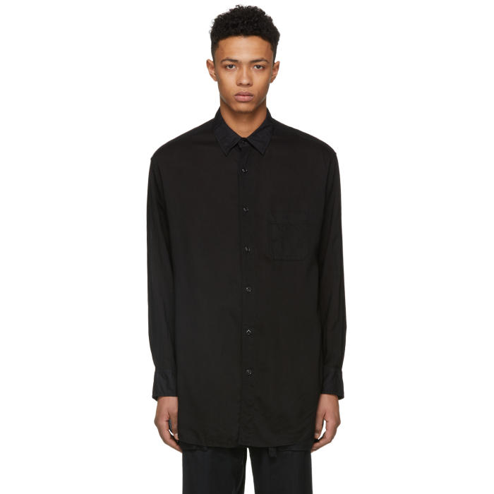 Yohji Yamamoto Black Tencel Panel Shirt Yohji Yamamoto