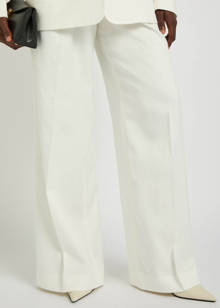 Another Tomorrow Pleated Wide-leg Trousers White