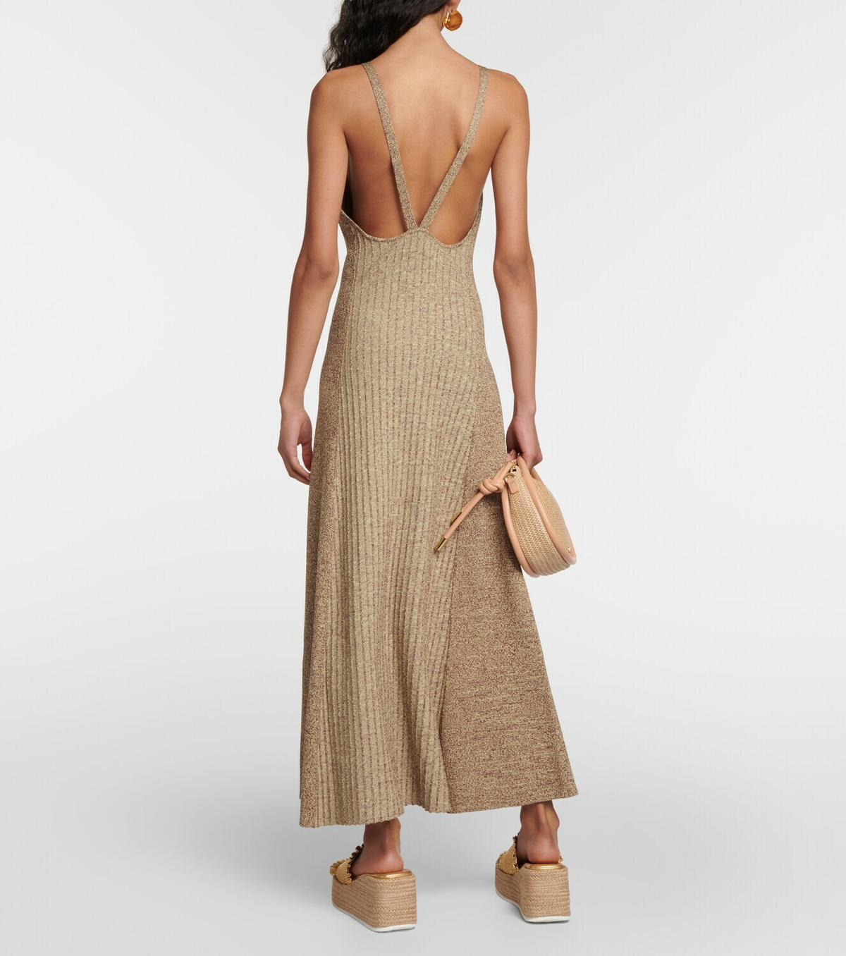 strapless open back dress Ganni // Pink Marled Ribbed Knit Midi Dress – VSP Consignment main image 1