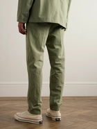 A.P.C. - Pieter Straight-Leg Pleated Cotton and Linen-Blend Trousers - Green