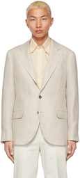 Brunello Cucinelli Beige Linen Herringbone Blazer