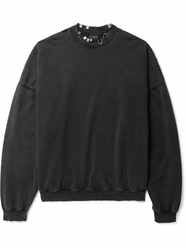 Photo: Balenciaga - Pierced Embellished Distressed Cotton-Jersey Sweatshirt - Black