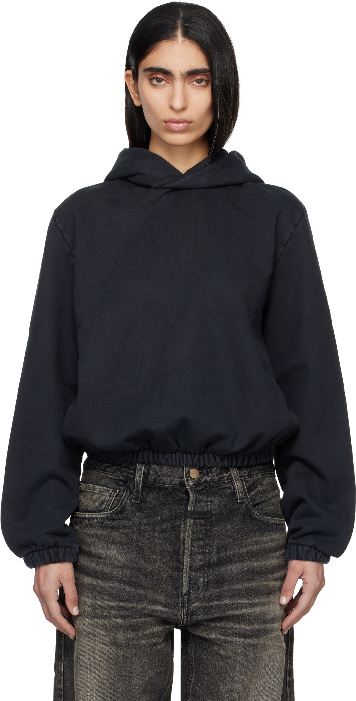 Fear of God Black Sunfaded Classic Half Raglan Fleece Hoodie