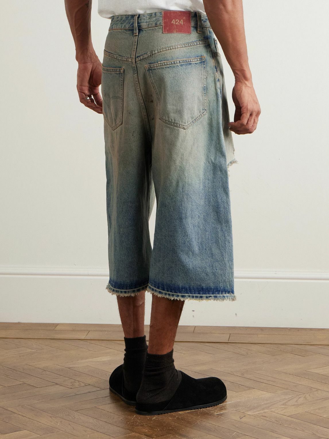424 - Straight-Leg Distressed Denim Shorts - Blue