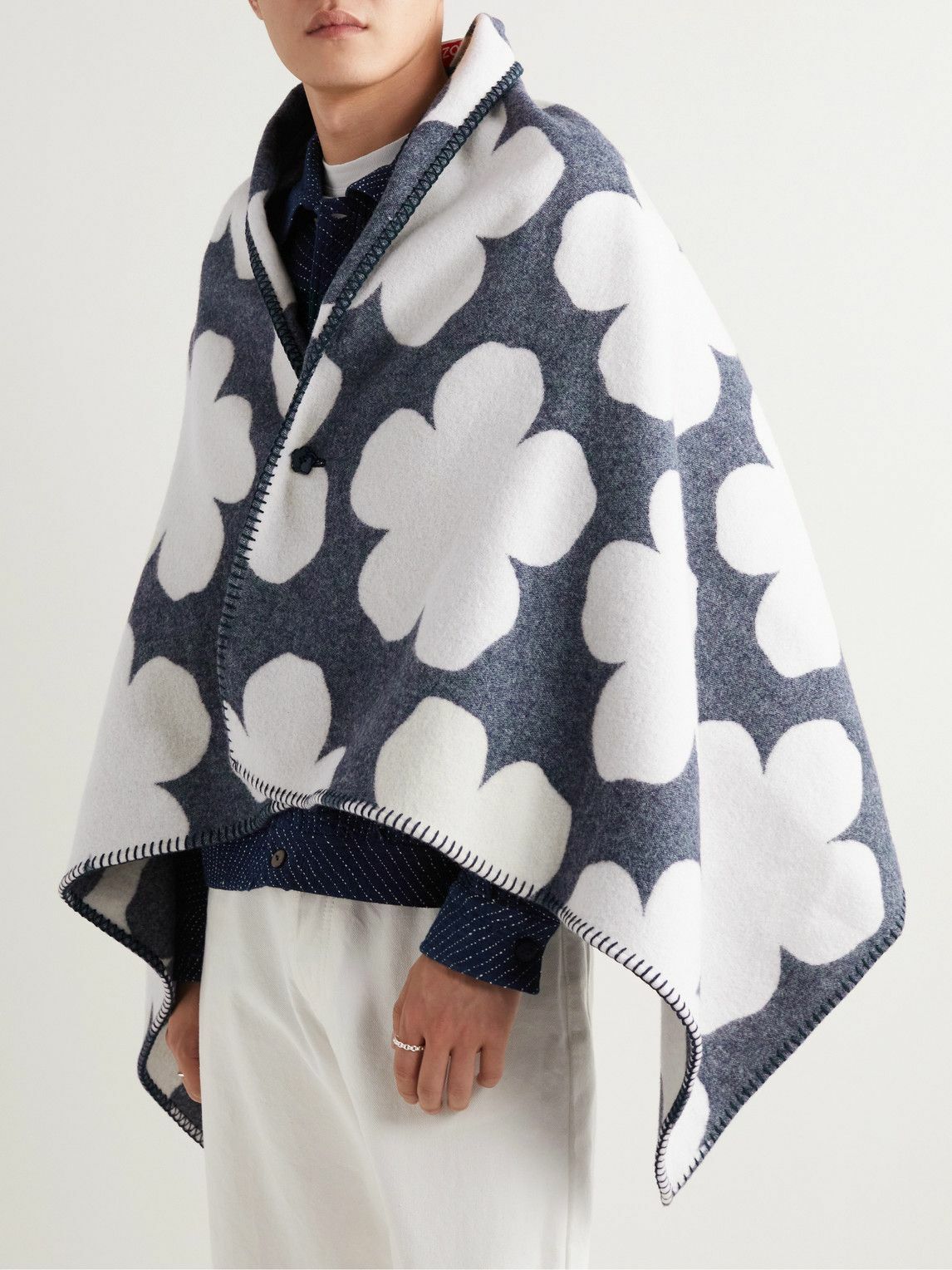 KENZO - Shawl-Collar Floral-Jacquard Wool-Blend Stole Kenzo