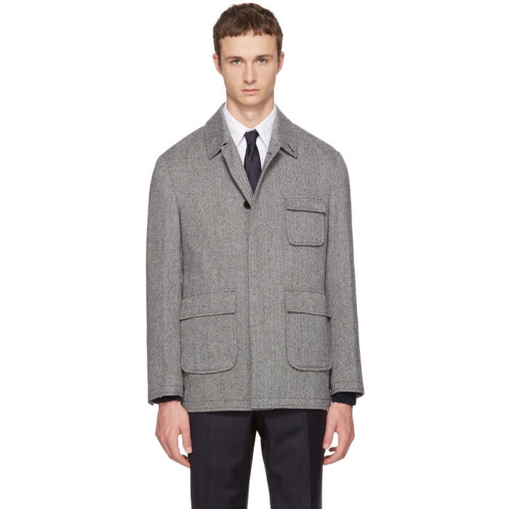 Photo: Thom Browne Black and White Patch Pocket Driver Jacket