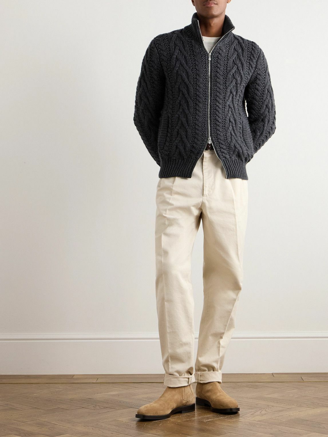Brunello Cucinelli - Cable-Knit Cashmere Zip-Up Sweater - Gray