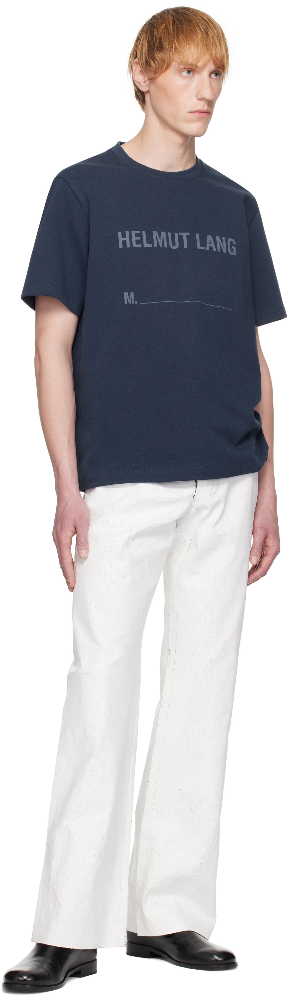 Helmut Lang Navy Stamped Logo T-shirt