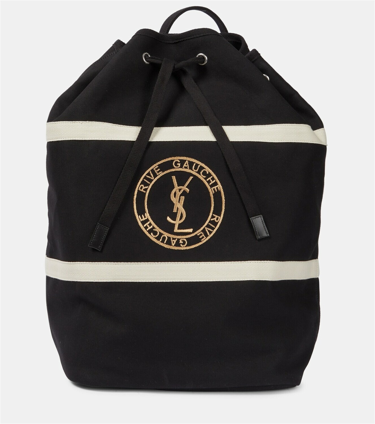 Saint Laurent Teddy White Coated Linen Drawstring Bucket Bag