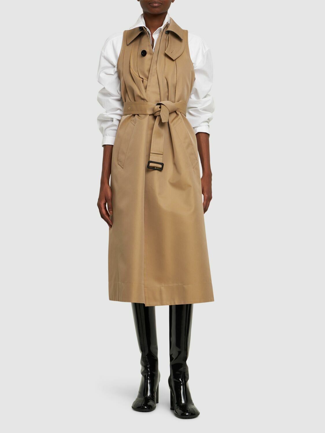 SACAI - Sleeveless Cotton Gabardine Midi Dress