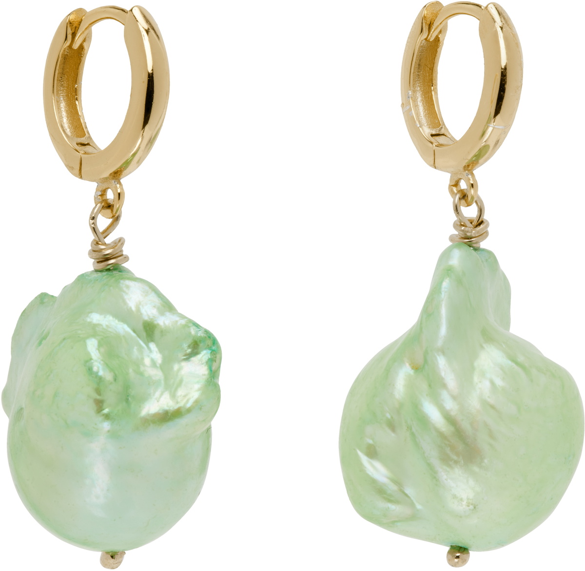 Gohar World Gold & Green Host Baroque Pearl Earrings