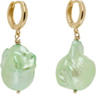 Gohar World Gold & Green Host Baroque Pearl Earrings