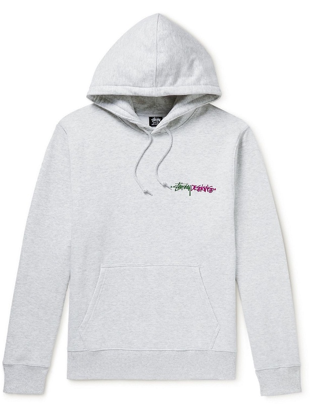 Photo: Stussy - Logo-Embroidered Cotton-Blend Jersey Hoodie - Gray