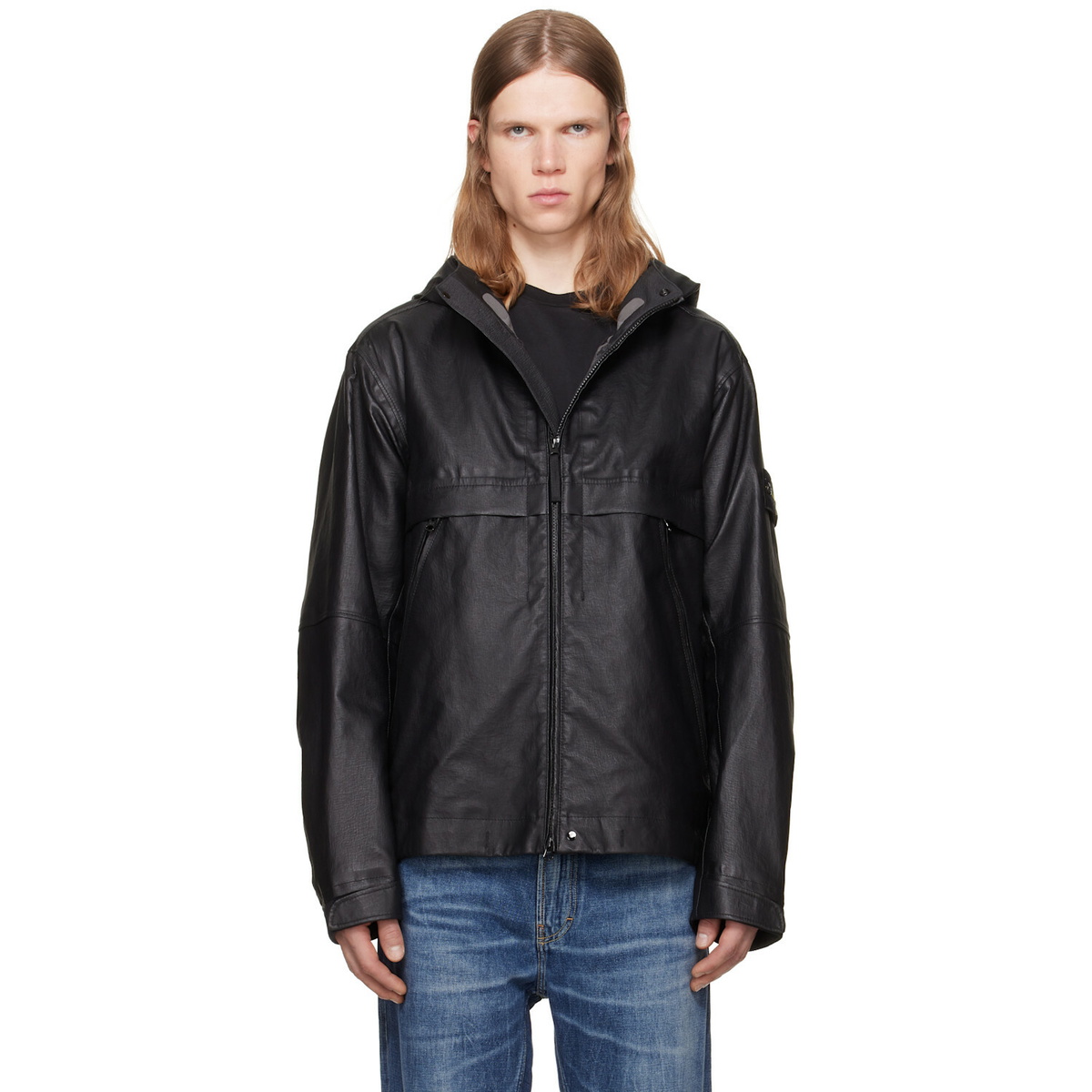 Stone Island Black 0100001 Organza Leather Jacket