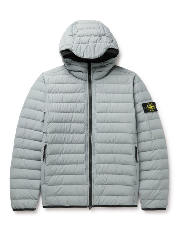 Photo: Stone Island - Logo-Appliquéd Quilted Cotton-Blend Shell Hooded Down Jacket - Gray