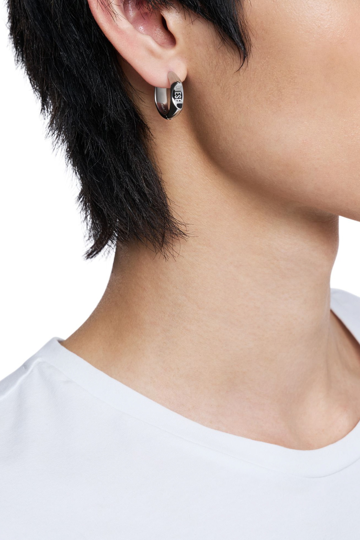 Diesel Stainless steel hoop earring - Earrings - Unisex - Silver