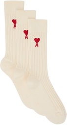 AMI Paris Three-Pack Off-White Ami de Cœur Socks