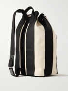 SAINT LAURENT - Logo-Embroidered Leather-Trimmed Striped Cotton-Canvas Sling Backpack