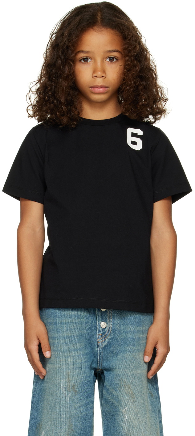 MM6 Maison Margiela Kids Black '6' T-Shirt. MM6 Maison Margiela