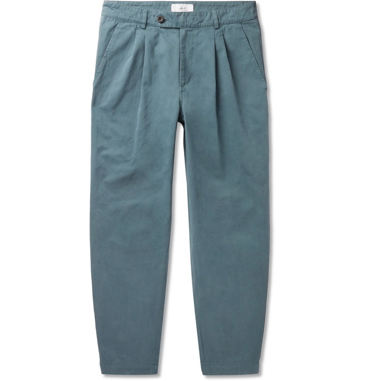 Photo: MR P. - Tapered Garment-Dyed Pleated Cotton Trousers - Blue