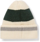The Workers Club - Striped Ribbed Merino Wool Beanie - Neutrals