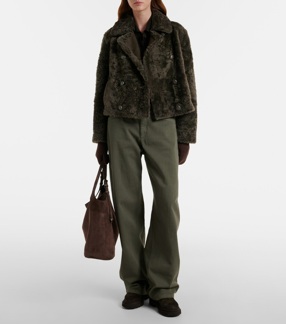 Brunello Cucinelli Cropped double-breasted shearling jacket